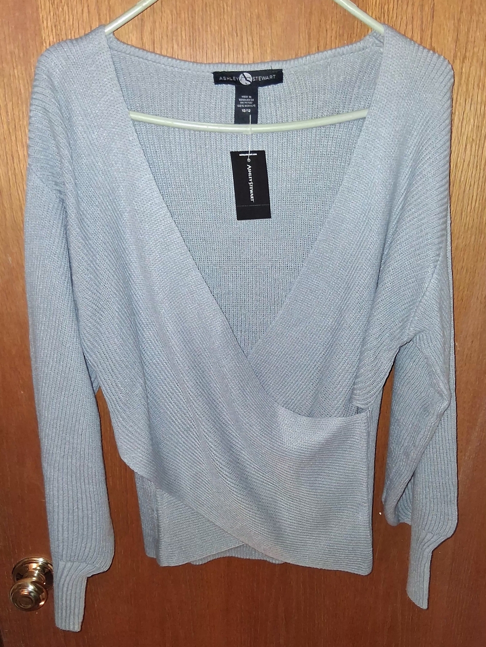 Ashley Stewart Light Gray Ribbed Wrap Sweater